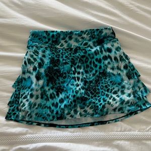 Dona Jo brand tennis skort in blue/black leopard print.